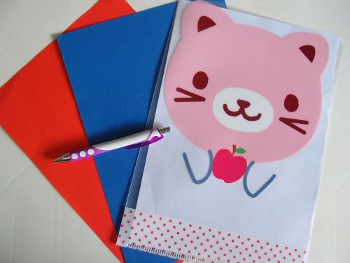 3 Pieces Pink Cat A4 Paper Document File Storage Holder Case Folder Stationery