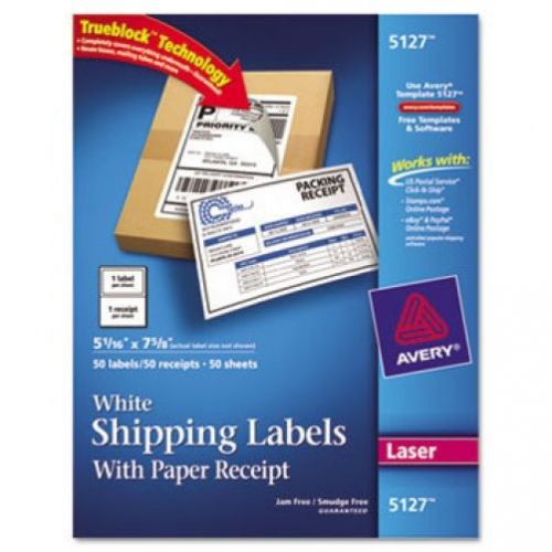 1/2 SHEET SHIPPING LABEL W PAPER RECEIPT AVE 5172 200PK