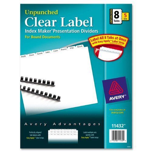 Avery index maker clear label divider - blank - 8.50&#034; x 11&#034; - 5 / (ave11432) for sale