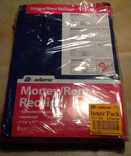 Adams Money Rent Receipt Book 3 Part Carbonless 5 x 100 = 500 Numbered Sets