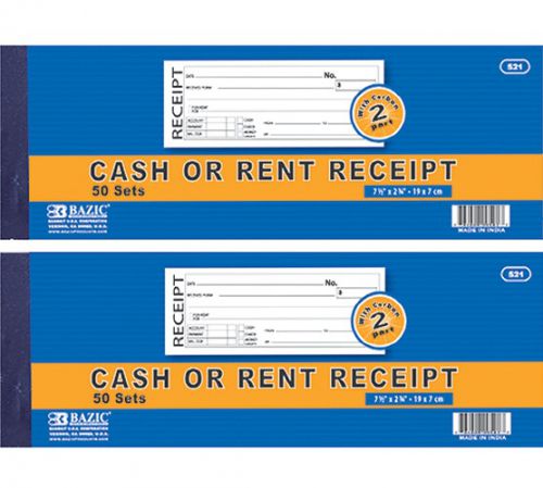 BAZIC 50 Sets 2-Part Cash or Rent Receipt w/ Carbon, Case of 24