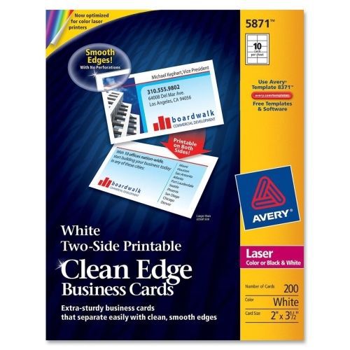 Avery Clean Edge Business Card - Laser - 3.5&#034;x2&#034; - 200/Pack -White