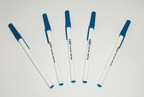 5 NEW BIC MEDIUM BLUE INK ROUND STIC BALLPOINT PENS