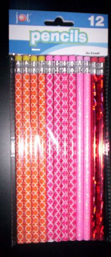 &#034;JOT&#034; #2 Pencils ASSORTED COLORS~ W/ DESIGNS~RED/ORANGE/PINK~~~ NEW