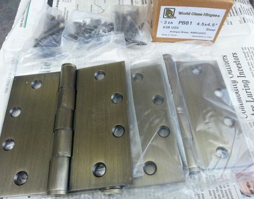 3 pbb hinges pb81 4.5x4.5 638 us5 antique brass steel door hinge.  brand new. for sale