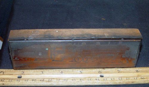 Vintage copper letterpress printers ink die block temiskaming 135 railroad train for sale