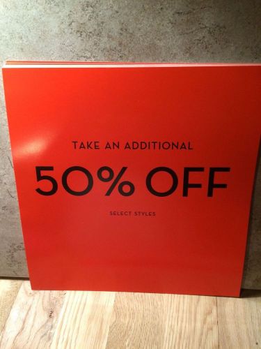 50% off sale sign bundle - 12 signs 9.5&#034;x9.5&#034; - bright orange gloss card stock for sale