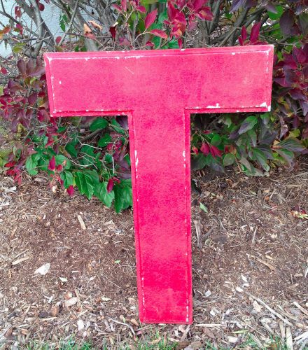 Letter T Wagner 23&#034; Big Vtg Sign Letter Marquee Aluminum Red Industrial Salvage