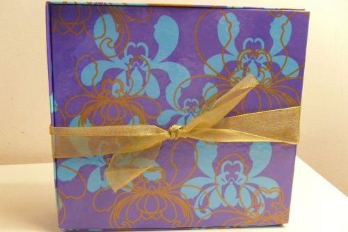 2 Gift Box Teal/Purple/Gold Embossed Mary Kay (empty) w/gold ribbon