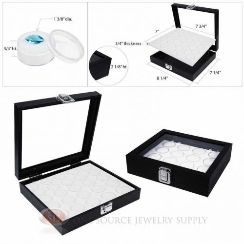 (2) White 25 Gem Jar Inserts w/ Glass Top Display Cases Gemstone Storage Jewelry