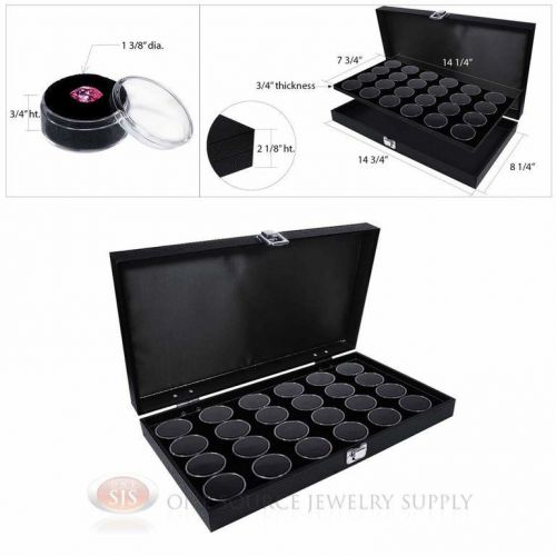 Black wooden solid top display case w/ black 24 gem jar gemstone insert for sale