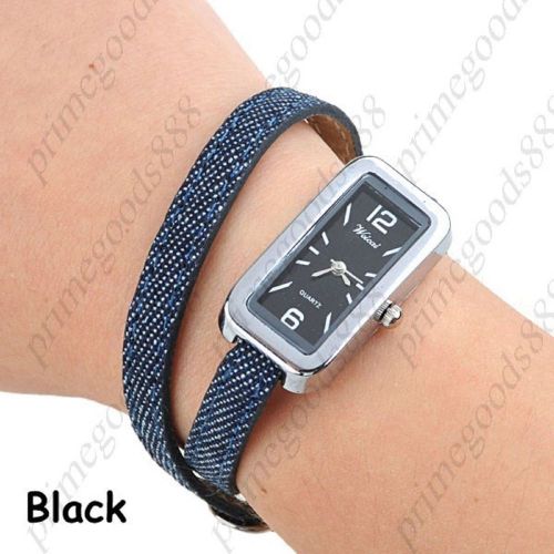 Wrap Around Synthetic Leather Nylon Analog Quartz Wrist Wristwatch Women&#039;s Black