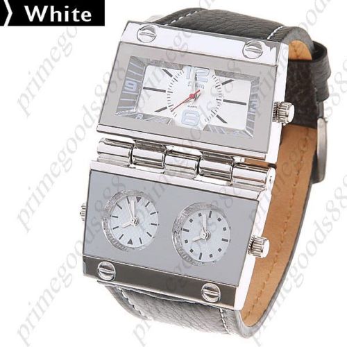 Triple Movts Analog Quartz Wrist PU Leather Band Free Shipping White Face Men&#039;s