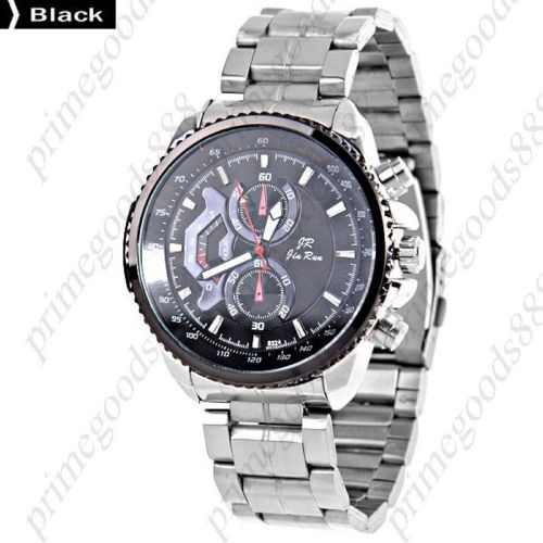 Stainless steel false sub dials quartz wrist men&#039;s wristwatch silver black face for sale