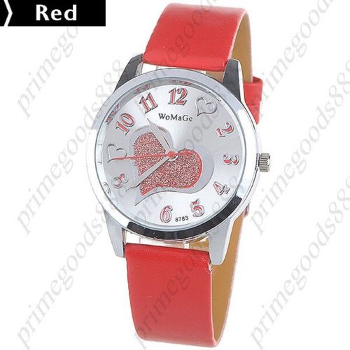 Heart synthetic leather quartz wrist wristwatch free shipping women&#039;s red for sale