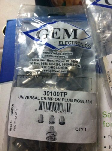 GEM 30100TP Universal BNC Crimp Connector RG6 RG58 RG59 CCTV 10 pack Free Ship