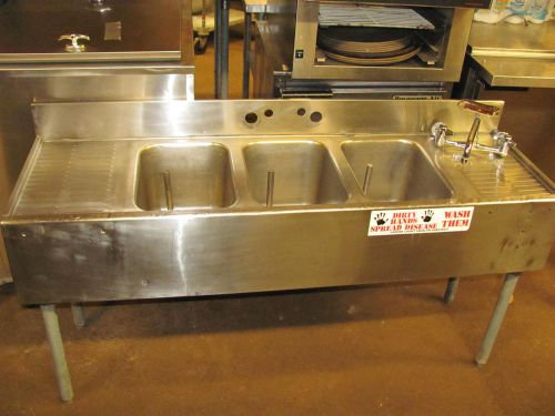 3-Compartment Stainless Steel Bar Sink w/ Drainboards &amp; Faucet Commercial NSF