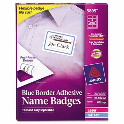 Avery Self-Adhesive Laser/Inkjet Name Badge Labels, Blue, 400 per Box (AVE5895)