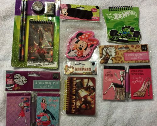 Lot of 6 Note Pads, 2 pens, 2 pencils, 1 eraser, 1 pencil sharpener