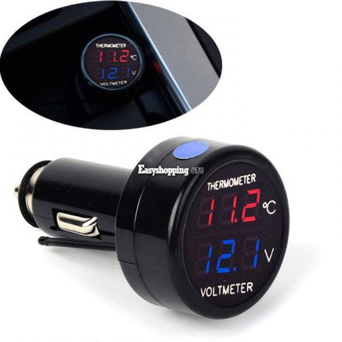 ES9P 2 In 1 Car 12V Red Blue Dual Display LED Dual Digital Thermometer Voltmeter