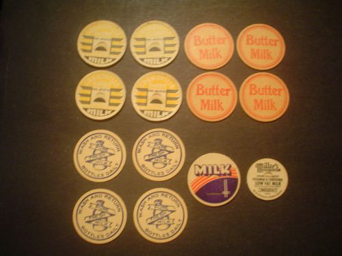 MISC LOT MILK BOTTLE CAPS (14) NEW CANAAN GRANDVILLE BUTTER MILK WASH AND RETURN