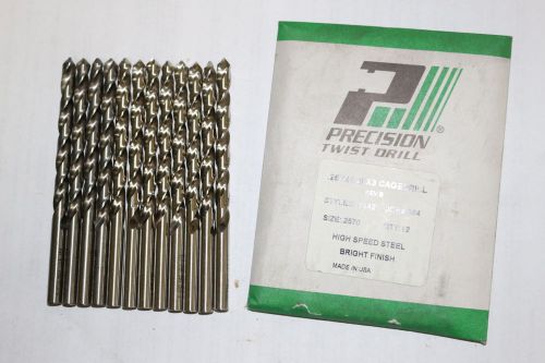 12 new PTD 0.2570&#034; F Jobber Length HSS Precision Twist Cage Drills Bright Finish