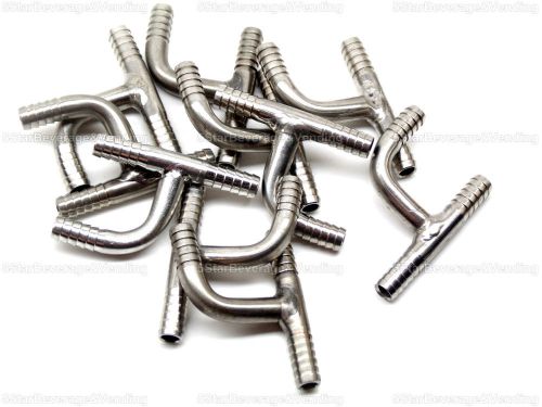 (10) FOOD GRADE STAINLESS STEEL 1/4&#034; BARB  Y  HOSE FITTINGS SPLICERS ADAPTERS