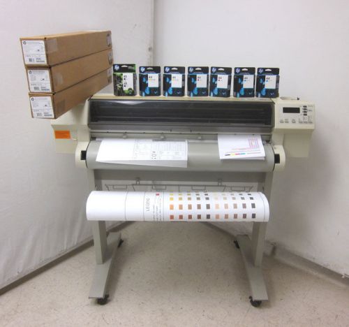 Hp 755cm c3198b 36&#034; designjet printer plotter +paper/ink cartridges large format for sale