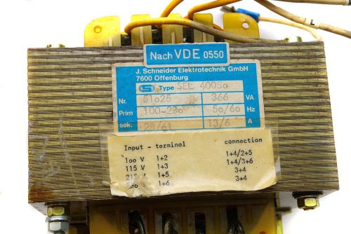 Power transformer, Primary 100 to 230V, Secondary 28V 13A, 61V 6A, 366VA