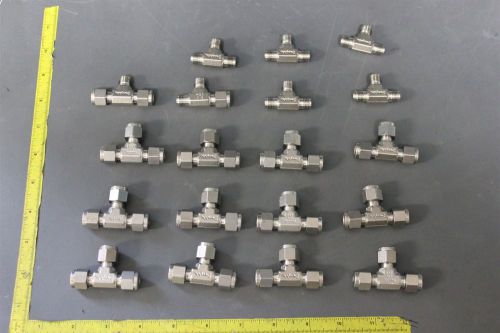 19 SWAGELOK 316 STAINLESS STEEL &#034;TEE&#034; UNION TUBE FITTINGS (S24-2-9E)