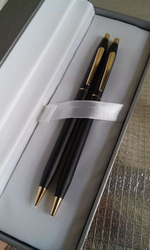 CROSS CLASSIC CENTURY BALLPOINT PEN &amp; PENCIL SET. BLACK/GOLD ACCENTS