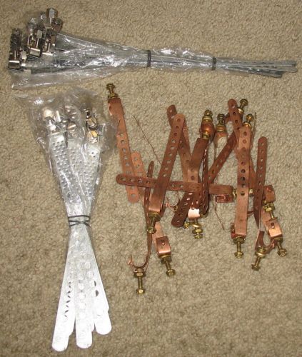 LOT Ground Pipe Clamps Satellite Galvanized Copper Straps Nuts Split Wire Dish