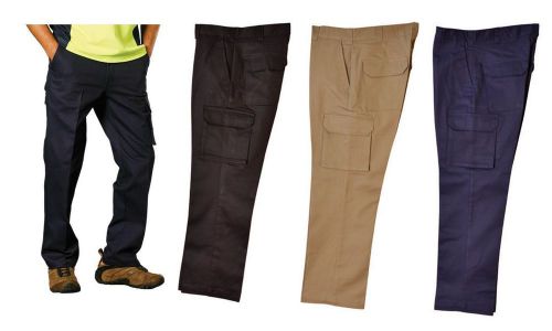 MENS HEAVY DUTY COTTON PRE-SHRUNK DRILL PANTS CARGO NAVY BLACK KHAKI WORK WEAR