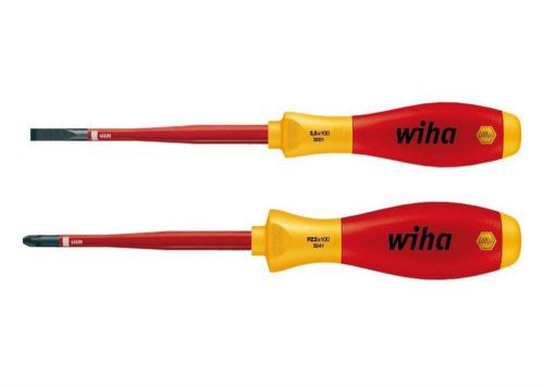 WIHA 2 pce Soft Grip SlimFix Pozi 2 &amp; 3.5mm Slot VDE 1000V Screwdriver Set,36332