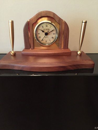 DANBURY DESK CLOCK WITH DUAL PEN HOLDER. WITHOUT PENS. GERMAN MOVEMENT