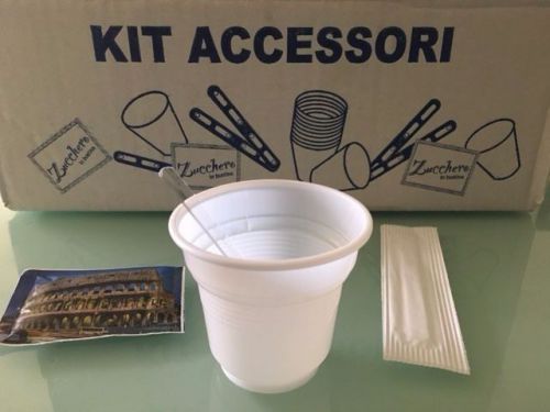 100 espresso coffee plastic cups + 100 white sugar packet + 100 stirrers