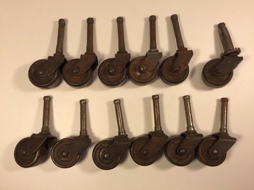 12 vintage caster metal wheels cabinet dresser salvage    matching for sale