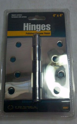 ULTRA DOOR HINGES 4&#034;x4&#034; POLISHED CHROME FINISH 35067 SQUARE CORNERS W/ SCREWS