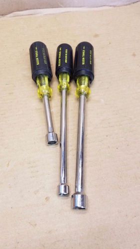 Set of 3 KLEIN TOOLS 630 &amp; 646 Cushion-Grip Nut-Driver, 3/8&#034;, 7/16&#034; &amp; 1/2&#034;