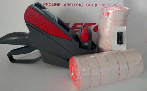 METO 622 PRICE LABELING GUN,  BOX FLURO RED LABELS, FREE INK ROLLER VALUE PACK