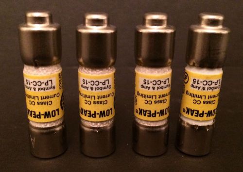 Lot of (4) Cooper Bussman Low-Peak # LP-CC-15 Fuses, 600V, 15 Amp