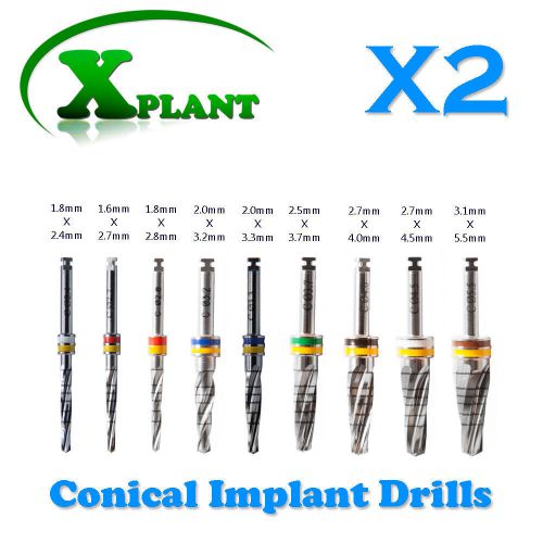 2 Internally Irrigated Conical Implant Drills, Dental Equipment