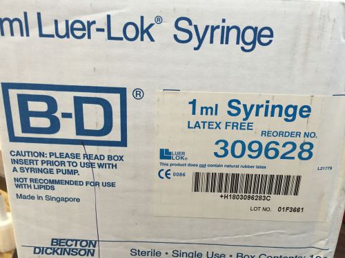 Box of 100: BD Brand 1ml LUER-LOK TIP SYRINGES SEALED STERILE w/o Needle 309628