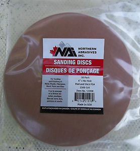 NORTHERN ABRASIVES 10 PACK 6&#034; X NO HOLE PEEL &amp; STICK PSA 1500 GRIT SANDING DISCS