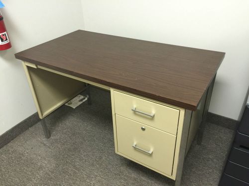 Metal desk by hon office furn w/ walnut color lamin top for sale