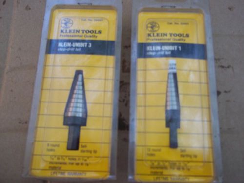 2 NIP KLEIN TOOLS UNIBIT 1 AND 3 CAT 59001 1/8&#034; TO 1/2&#034; &amp; 59003 1/4&#034; TO 3/4&#034;