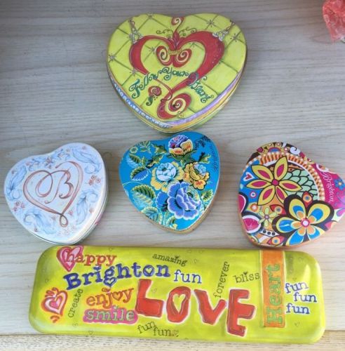 BRIGHTON LOT jewelry 5 earring &amp; watch/bracelet  heart shaped TINS