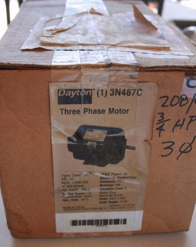 DAYTON 3/4 HP 3 Phase 1725 RPM GENERAL PURPOSE MOTOR MODEL No. 3N487C