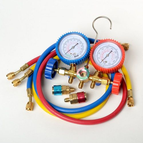 R134a R12 R22 AC A/C Manifold Gauge Set 3FT Colored Hose Air Conditioner Refrige