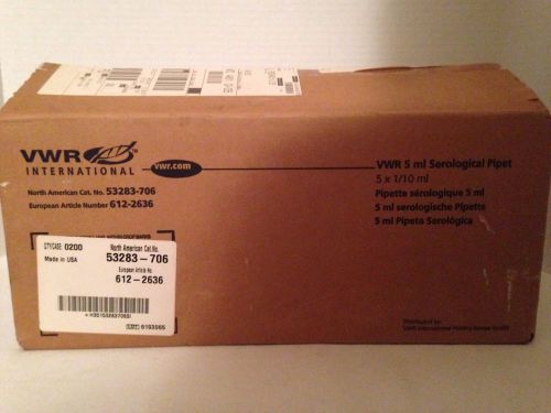 Lot of 200 vwr laboratory serological pipets 5 x 1/10 ml 5ml sterile new in box for sale